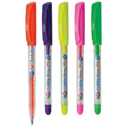 Flair Trendy Neon Gel Pen Pouch Pack - 5 Neon Ink Colors, Set Of 10 Gel Pens