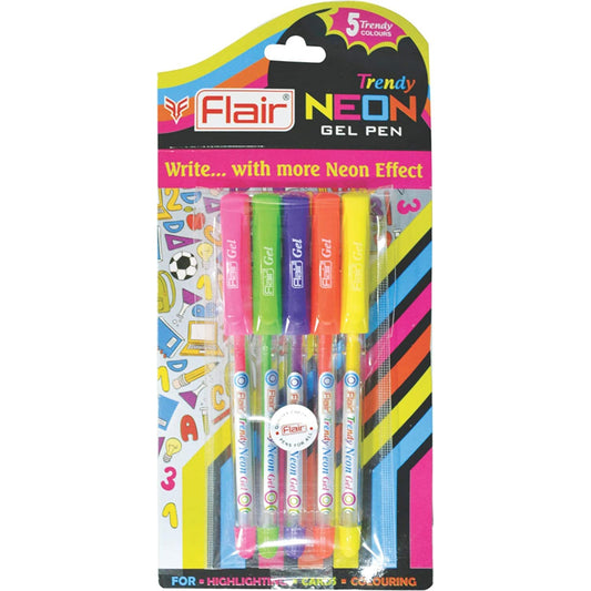 Flair Trendy Neon Gel Pen 10 Pcs Blister Pack Set Assorted