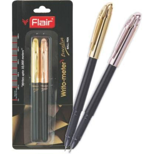 Flair Writometer Rose Gold&Gold 2 Executive Ball Pens - Blue Ink