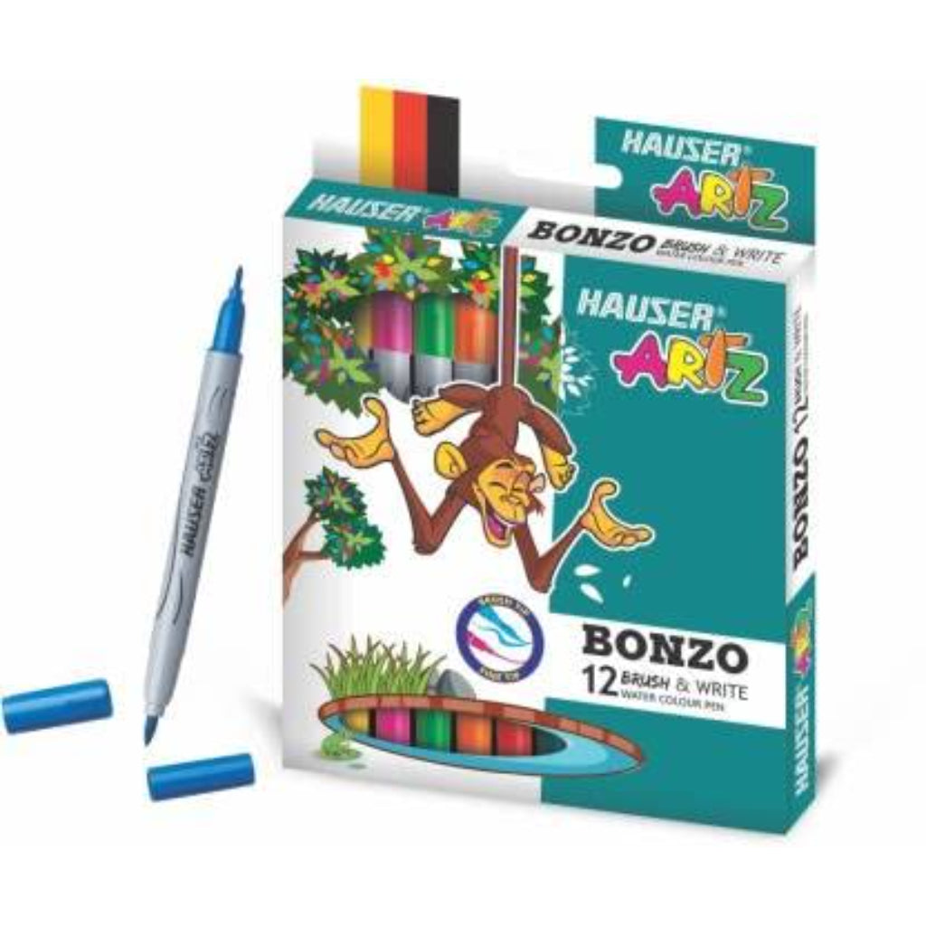 Hauser Art Bonzo 12 Brush & Write Nib Water Color Pens - Multicolor