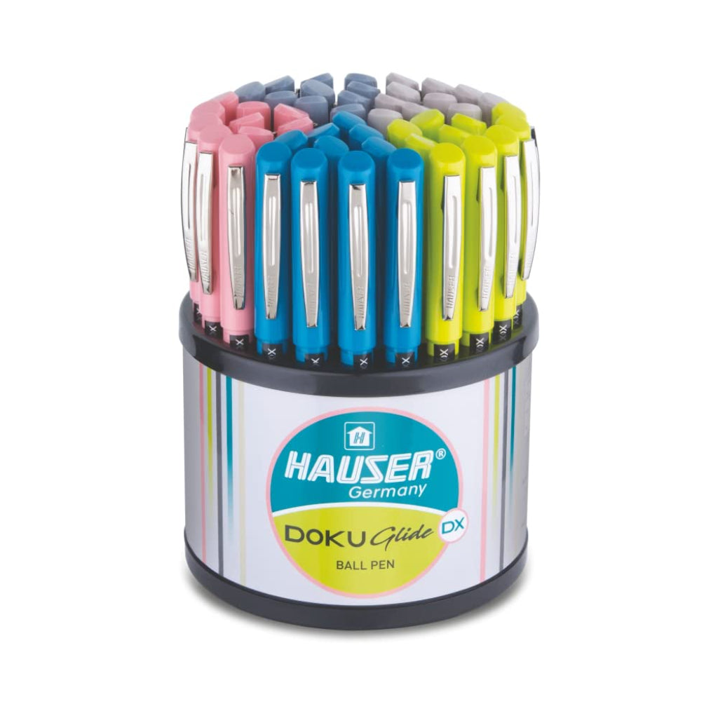 Hauser Doku Glide Ball Pen - Blue Ink, Tumbler Pack of 50