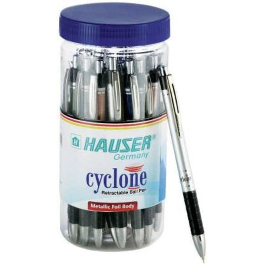 Hauser Cyclone Retractable 0.7mm Ball Pen Jar Pack - Blue Ink, Pack of 25