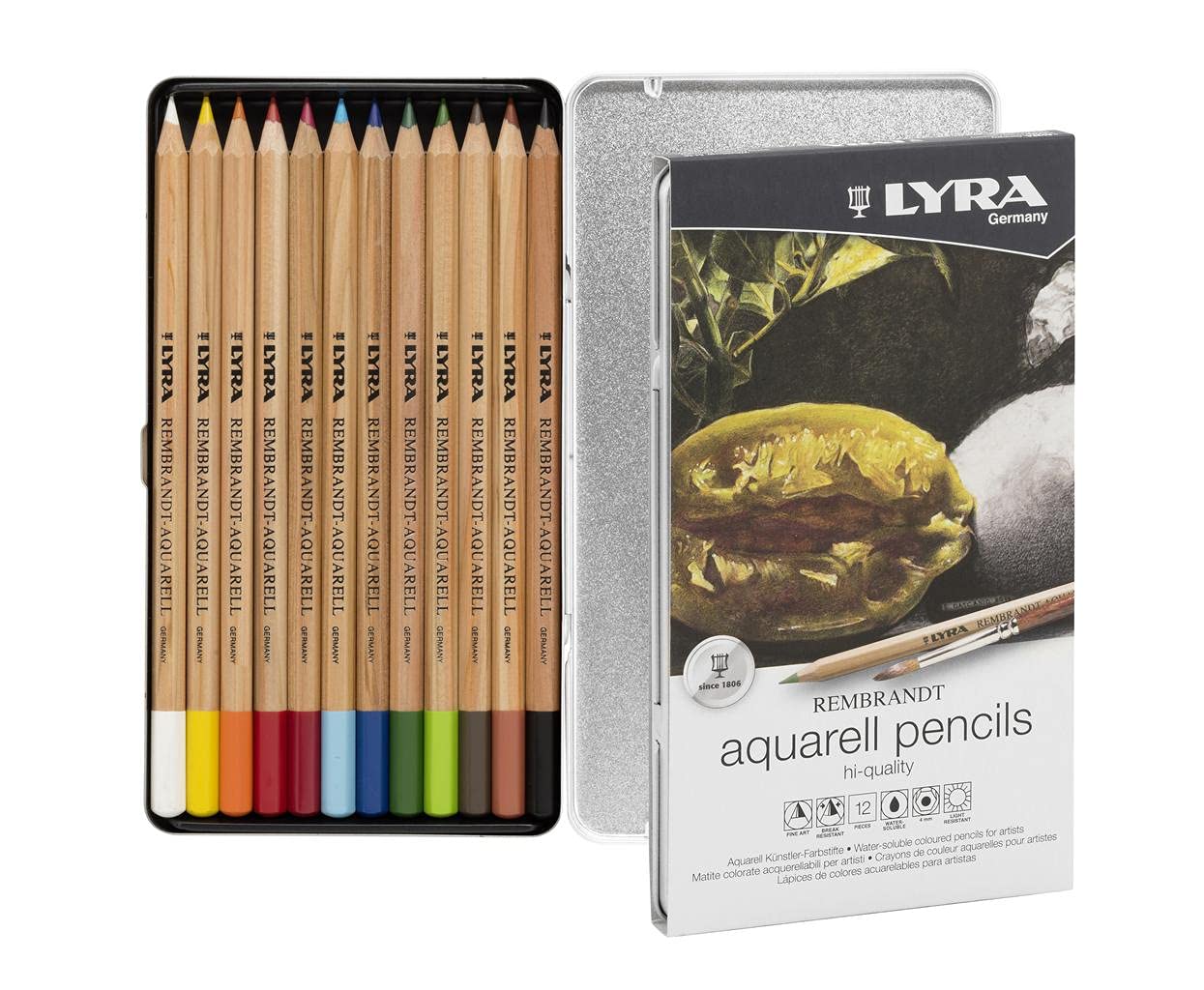 Lyra Rembrandt Aquarell Watercolour Art Pencil Set With Metal Case (Assorted- Pack Of 12)