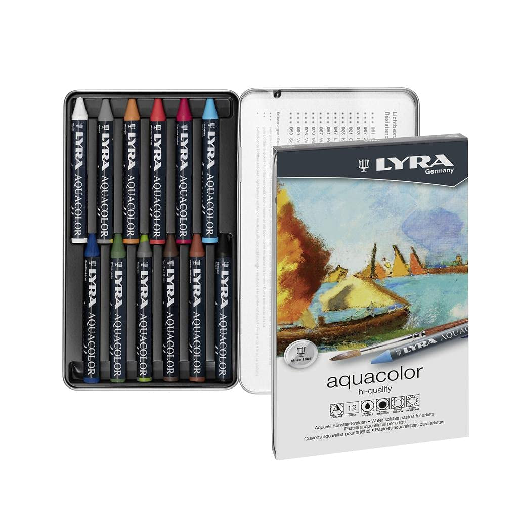 Lyra Aquacolor Watercolour Wax Pastel Crayon Set With Metal Case - Assorted