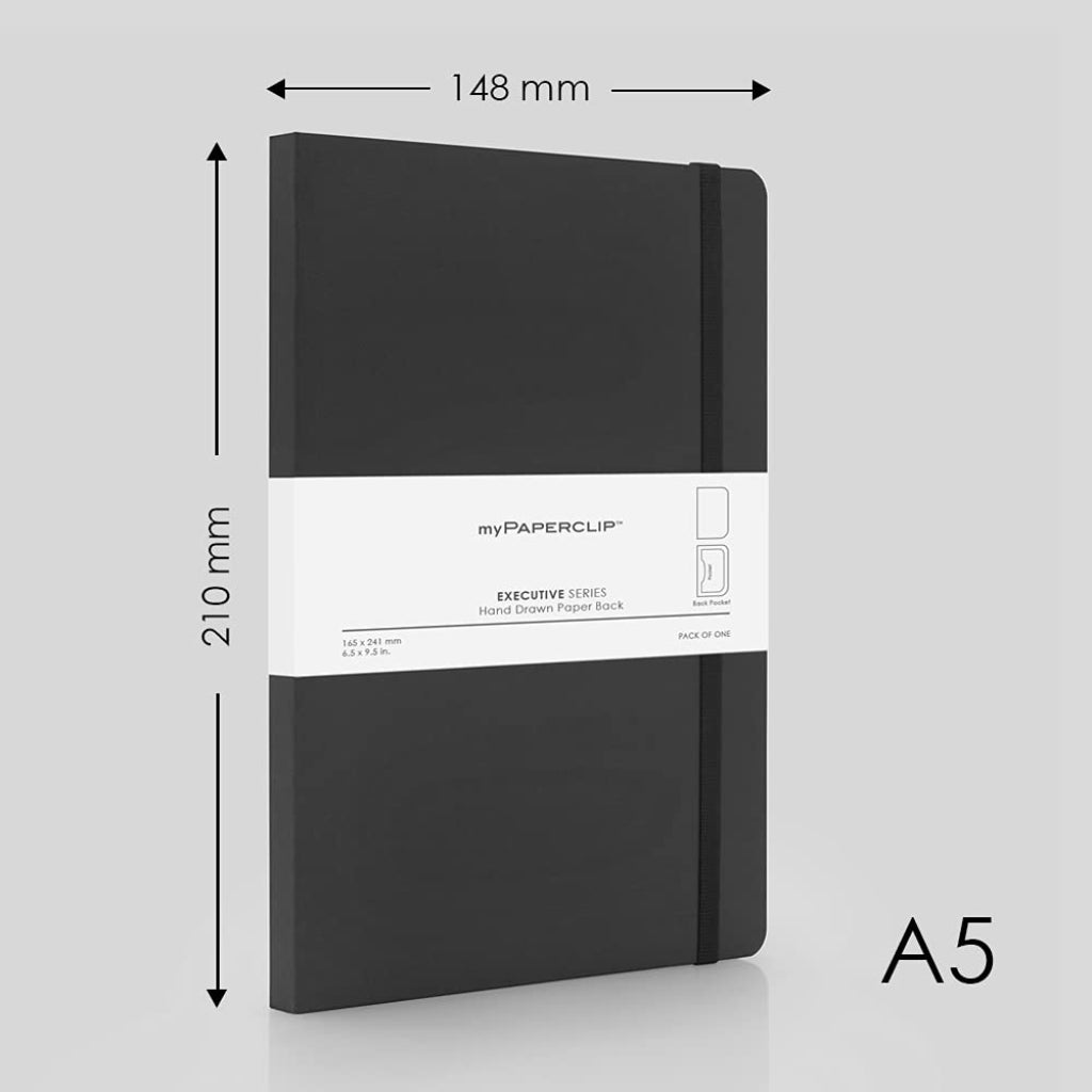 Mypaperclip Executive Series Notebook, A5 (148X 210Mm, 5.83 X 8.27 In.) Plain, Esx192A5-P Black
