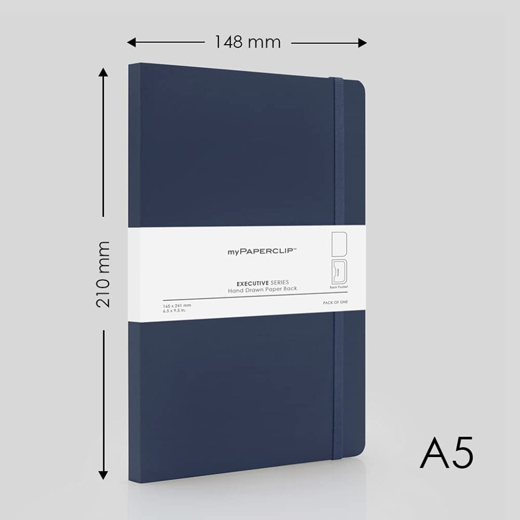 Mypaperclip Executive Series Notebook, A5 (148X 210Mm, 5.83 X 8.27 In.) Plain, Esx192A5-P Blue
