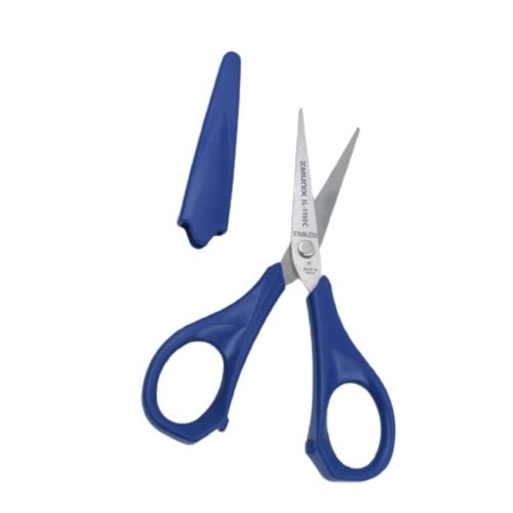 Munix SL-1150C 128 mm / 5" Stainless Steel Scissors | Pointed Tip with Shock Proof Body | Ergonomic & Soft Handles for Easy Handling | Dark Blue,  Color May Vary