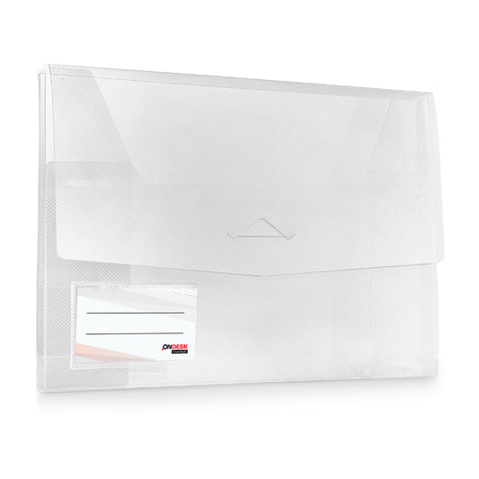 Ondesk Essentials Document Case File | Durable Plastic Document File Storage Bag | Folder For A4 Size Documents | White, Pack Of 1