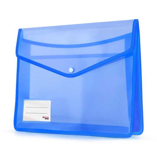 Ondesk Essentials Document Transparent Case File | Durable Plastic Document File Storage Bag With Snap Button| Folder For Fc Size Documents | Blue, Pack Of 1
