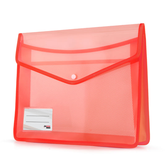 Ondesk Essentials Document Transparent Case File | Durable Plastic Document File Storage Bag With Snap Button| Folder For Fc Size Documents | Red, Pack Of 1
