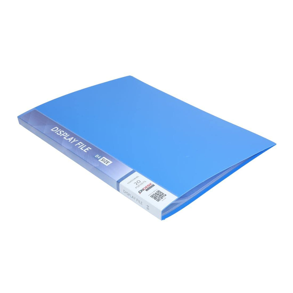 Ondesk Essentials B4 Presentation Display Book File 20 Pockets (Plastic- Blue- Pack Of 1)