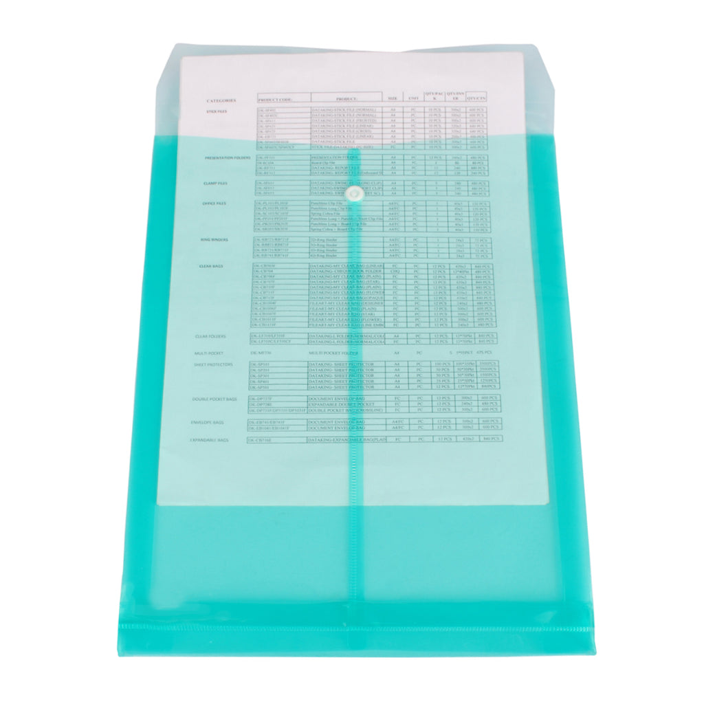Ondesk Essentials Document Envelop Bag | Durable Plastic Document File Storage Bag With Snap Button | Folder For Fc Size Documents | Green, Pack Of 1