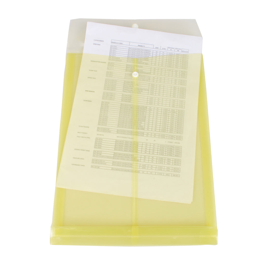 Ondesk Essentials Document Envelop Bag | Durable Plastic Document File Storage Bag With Snap Button | Folder For A4 Size Documents | Yellow, Pack Of 1