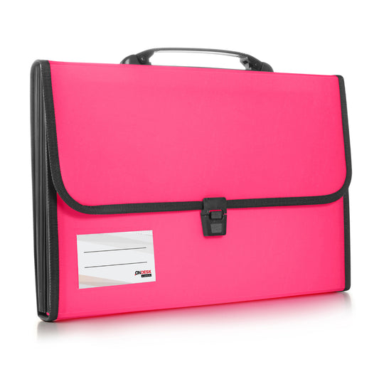 Ondesk Essentials 13 Pockets Expanding File | Durable Plastic Document File Storage Bag With Lock Button And Handle| File For Fc Size Documents | Pink, Pack Of 1