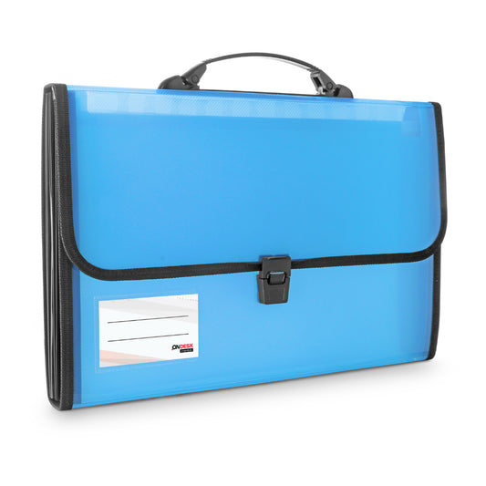 Ondesk Essentials 13 Pockets Expanding File With Handle | Durable Plastic Document File Storage Bag With Lock Button | File For Fc Size Documents | Blue, Pack Of 1