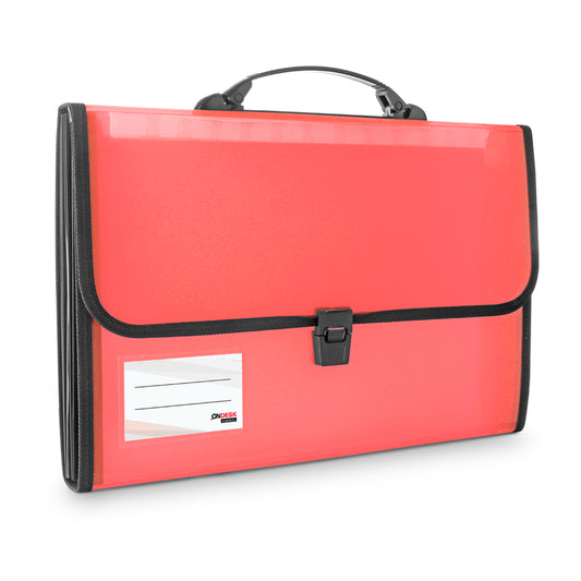 Ondesk Essentials 13 Pockets Expanding File With Handle | Durable Plastic Document File Storage Bag With Lock Button | File For Fc Size Documents | Red, Pack Of 1