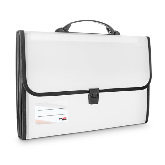 Ondesk Essentials 13 Pockets Expanding File With Handle | Durable Plastic Document File Storage Bag With Lock Button | File For Fc Size Documents | White, Pack Of 1