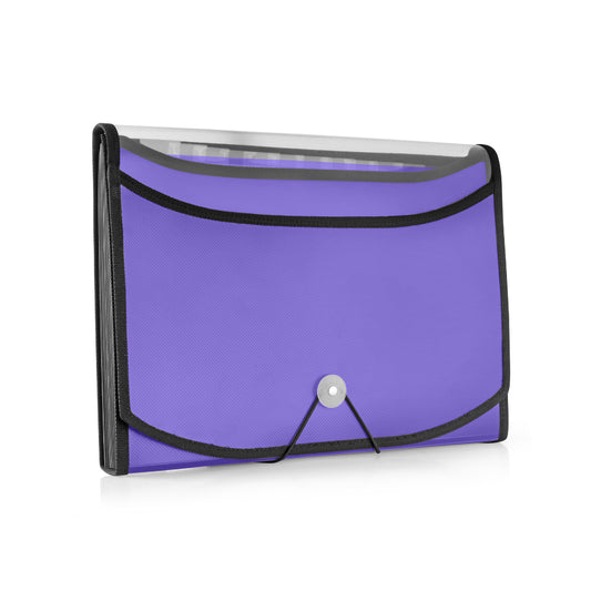 Ondesk Essentials 13 Pockets Expanding File With Card Holder | Durable Plastic Document File Storage Bag With Elastic Swing | File For A4 Size Documents | Purple, Pack Of 1