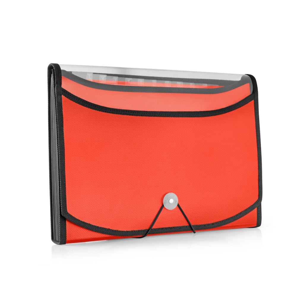 Ondesk Essentials 13 Pockets Expanding File | Durable Plastic Document File Storage Bag With Elastic Swing | File For A4 Size Documents | Red, Pack Of 1