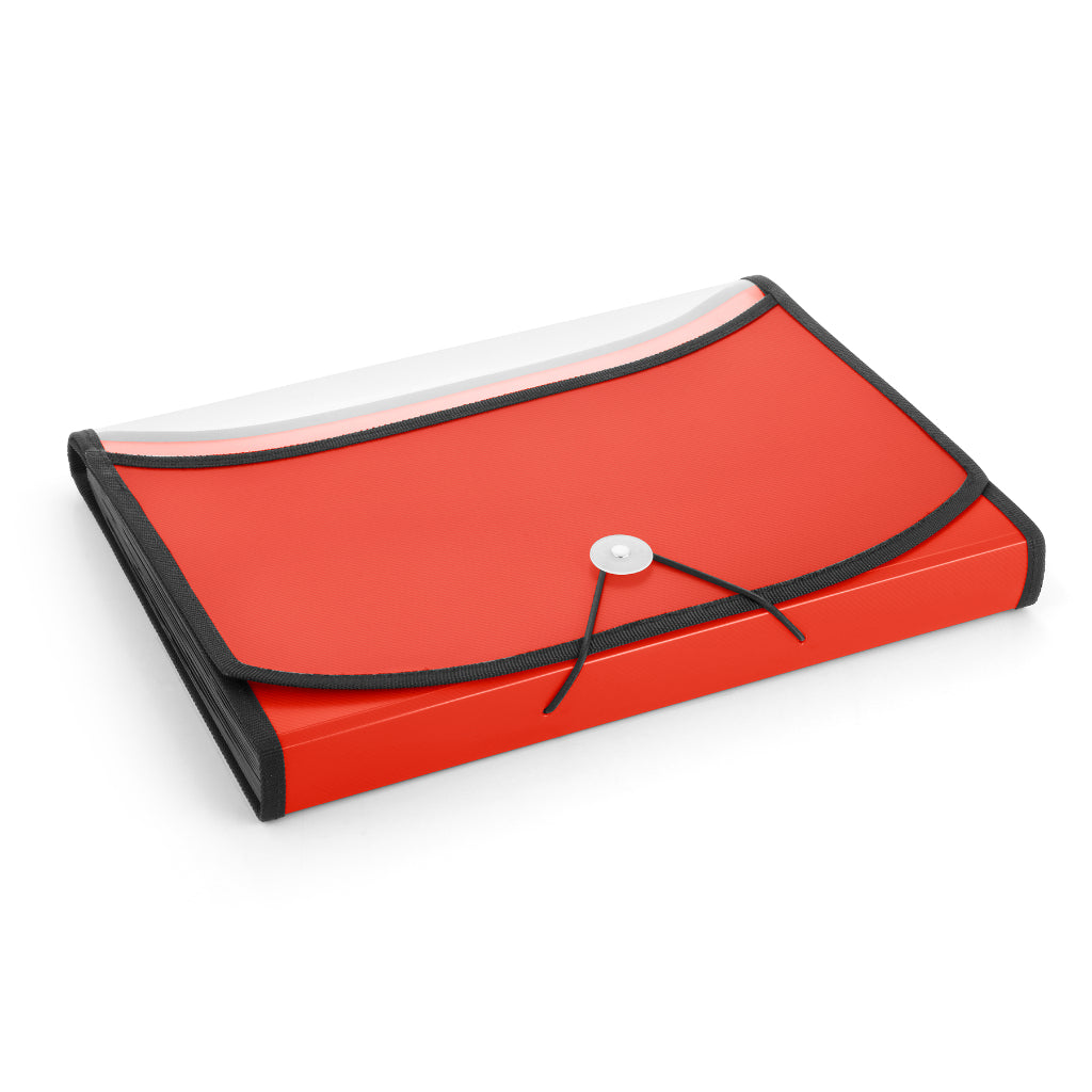 Ondesk Essentials 13 Pockets Expanding File | Durable Plastic Document File Storage Bag With Elastic Swing | File For A4 Size Documents | Red, Pack Of 1