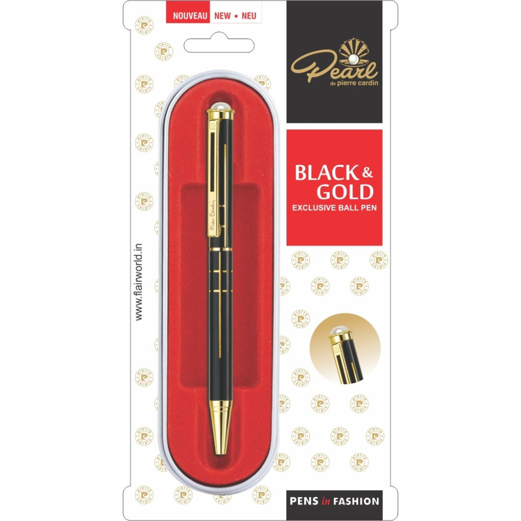 Pierre Cardin Pearl Black & Gold Finish Exclusive Ball Pen  - Blue, Pack Of 1
