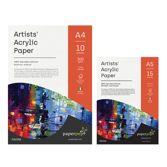 Paper Pep Artists' Acrylic Paint Paper 300Gsm Cold Pressed A4 (Pack Of 10) + A5 (Pack Of 15)