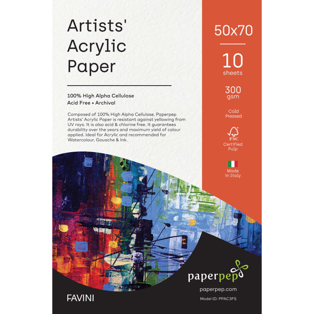 Paper Pep Artists' Acrylic Paint Paper 300Gsm Cold Pressed 50X70Cm Pack Of 10