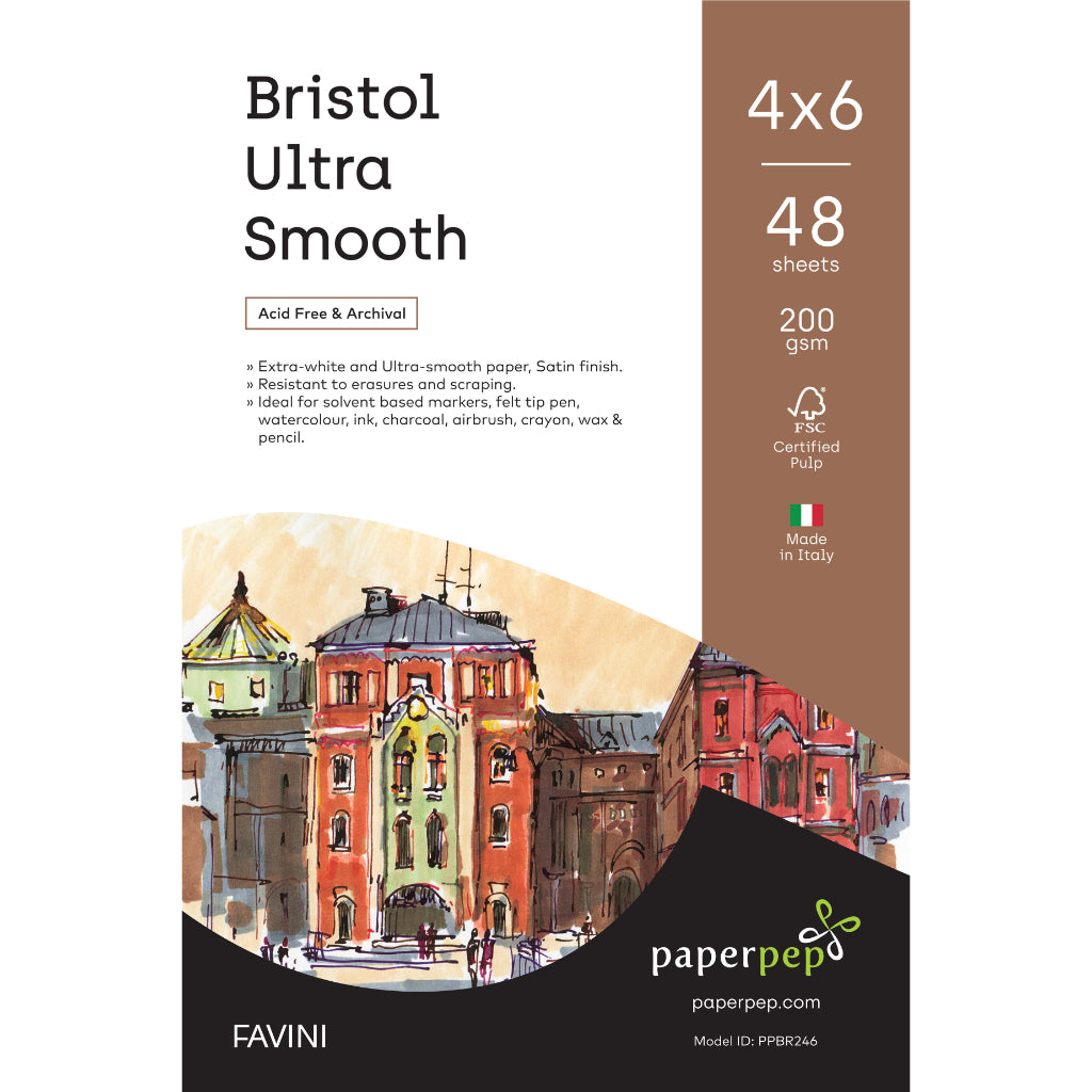 Paper Pep Artists' Bristol Ultra Smooth Paper 200Gsm 4"X6" Pack Of 48