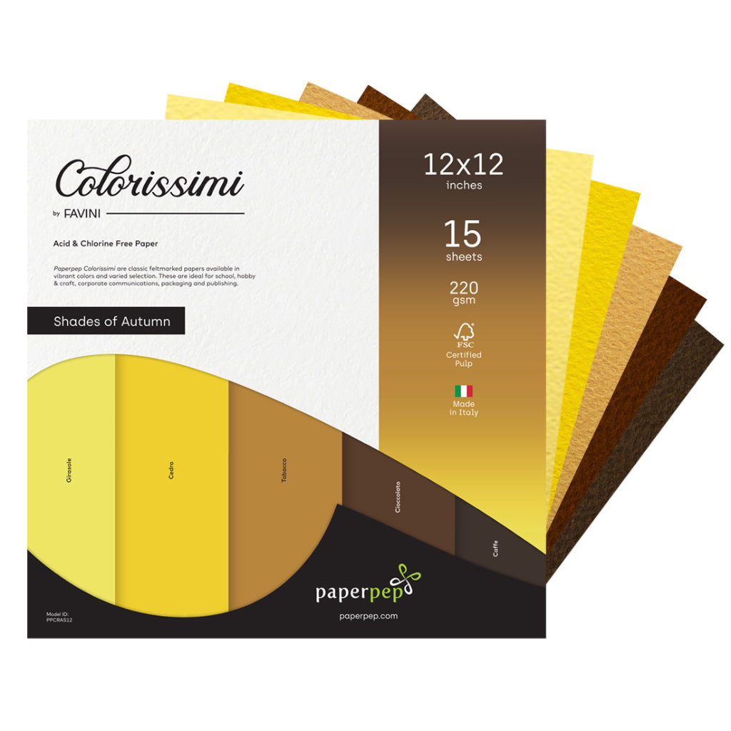 Paper Pep Colorissimi Card Stock 220Gsm 12"X12" Shades Of Autumn Assorted Pack Of 15 Sheets