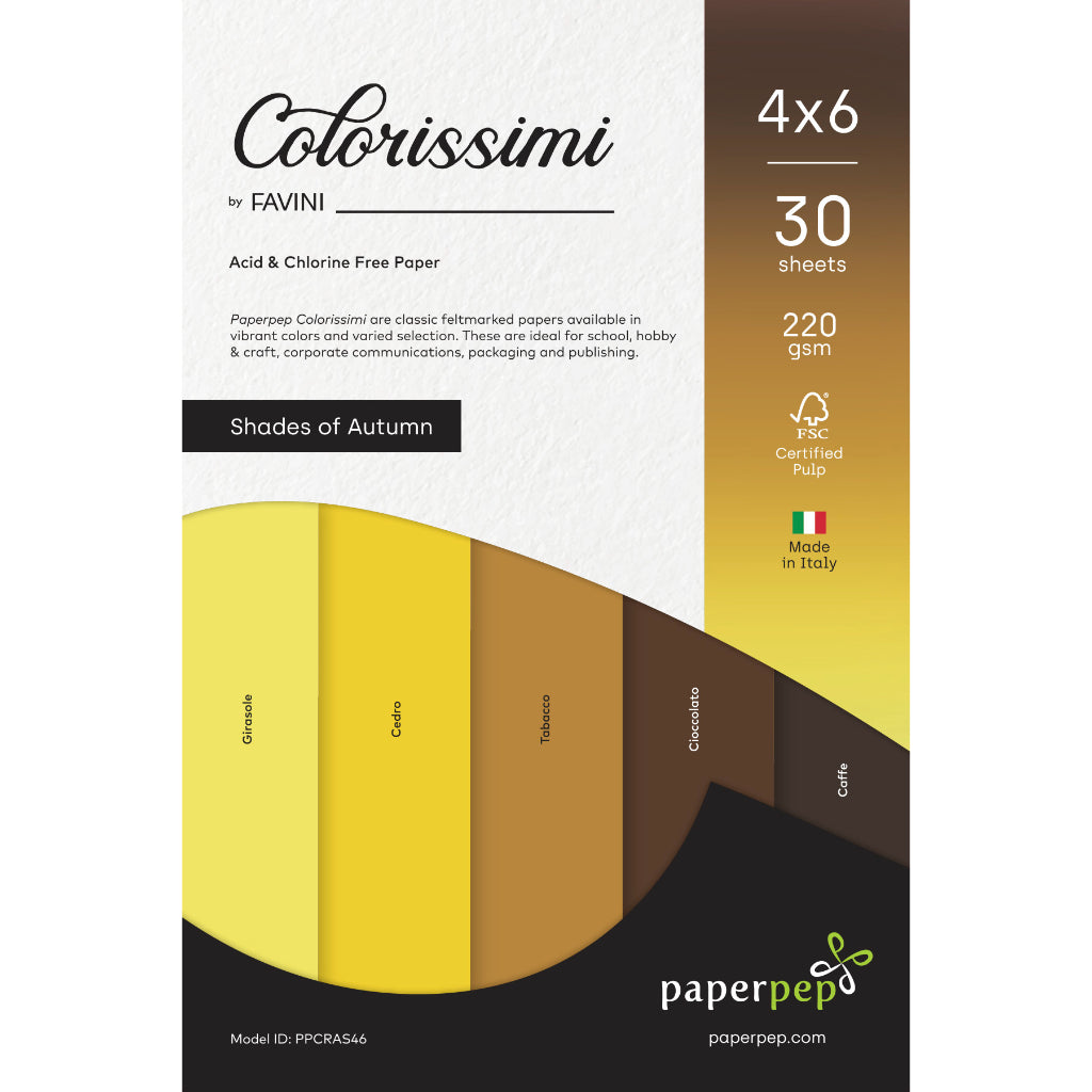 Paper Pep Colorissimi Card Stock 220Gsm 4"X6" Shades Of Autumn Assorted Pack Of 30 Sheets
