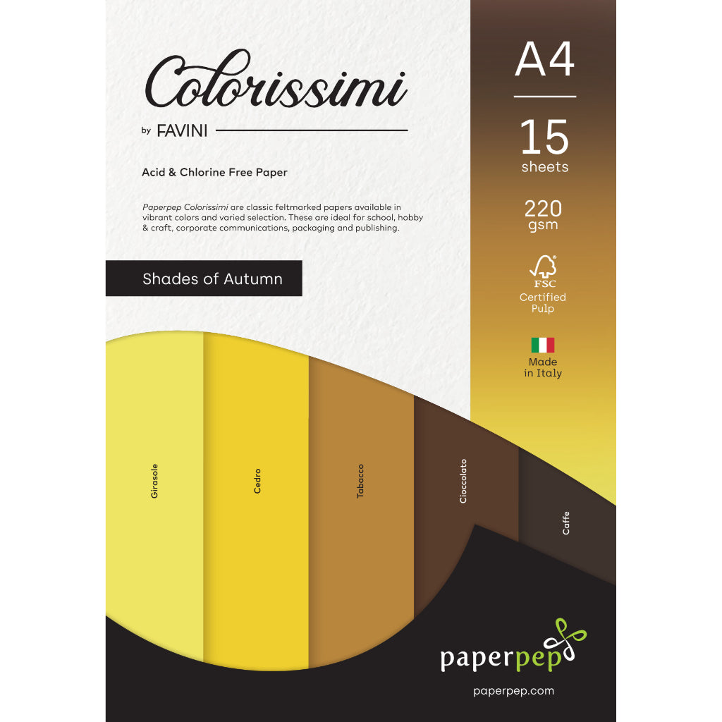 Paper Pep Colorissimi Card Stock 220Gsm A4 Shades Of Autumn Assorted Pack Of 15 Sheets