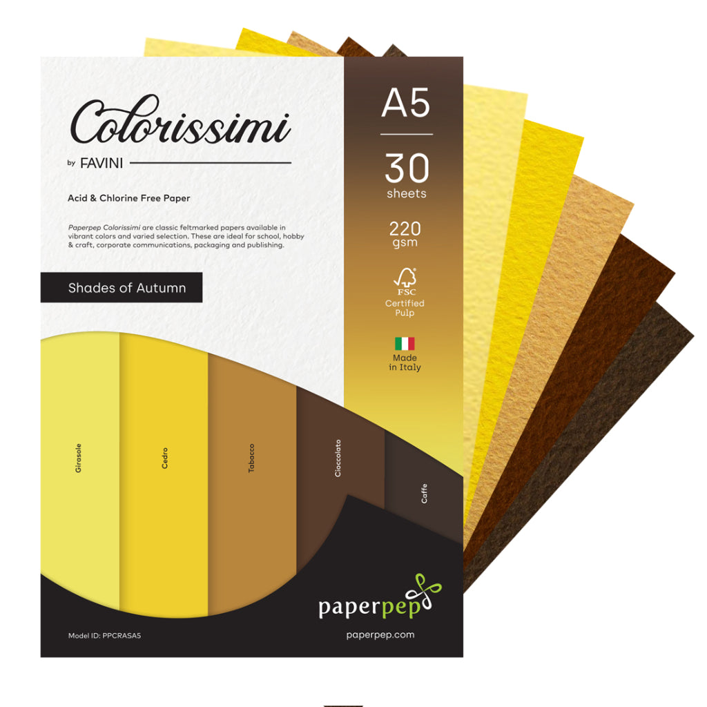 Paper Pep Colorissimi Card Stock 220Gsm A5 Shades Of Autumn Assorted Pack Of 30 Sheets