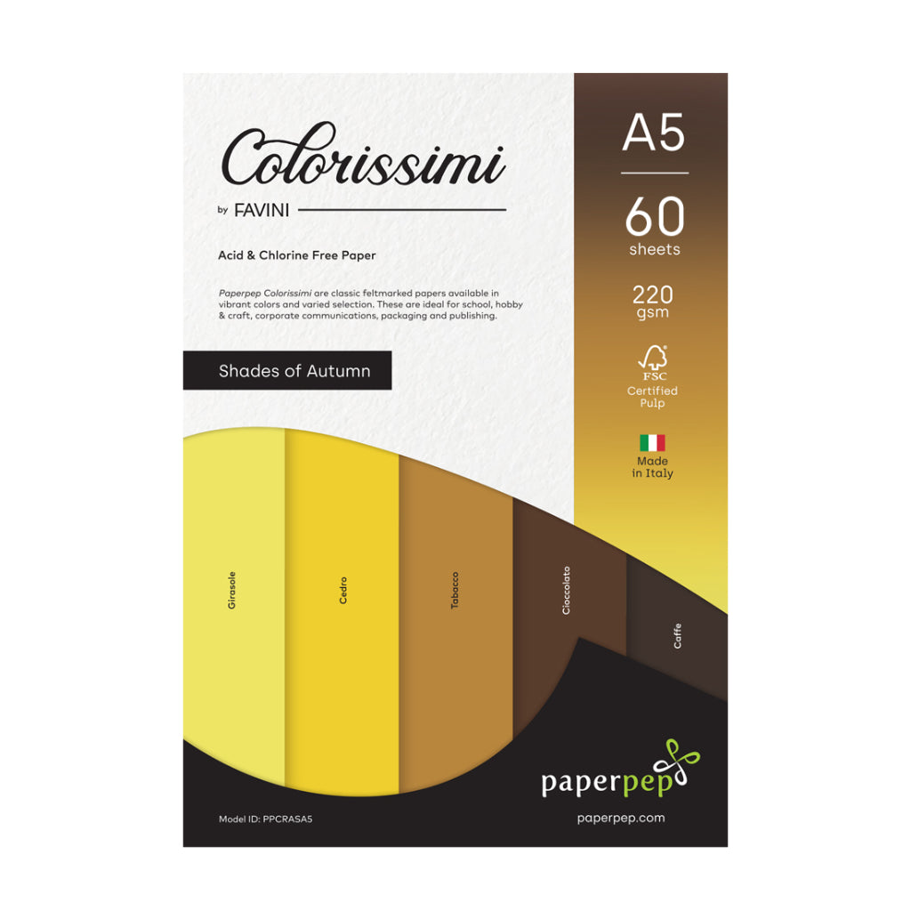 Paper Pep Colorissimi Card Stock 220Gsm A5 Shades Of Autumn Pack Of 60 Sheets