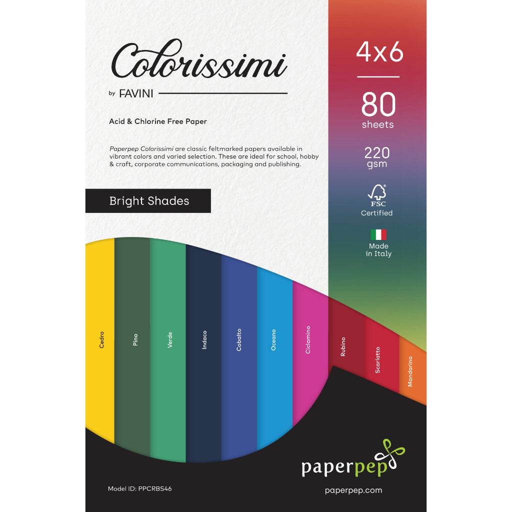 Paper Pep Colorissimi Card Stock 220Gsm 4"X6" Bright Shades Assorted Pack Of 80 Sheets