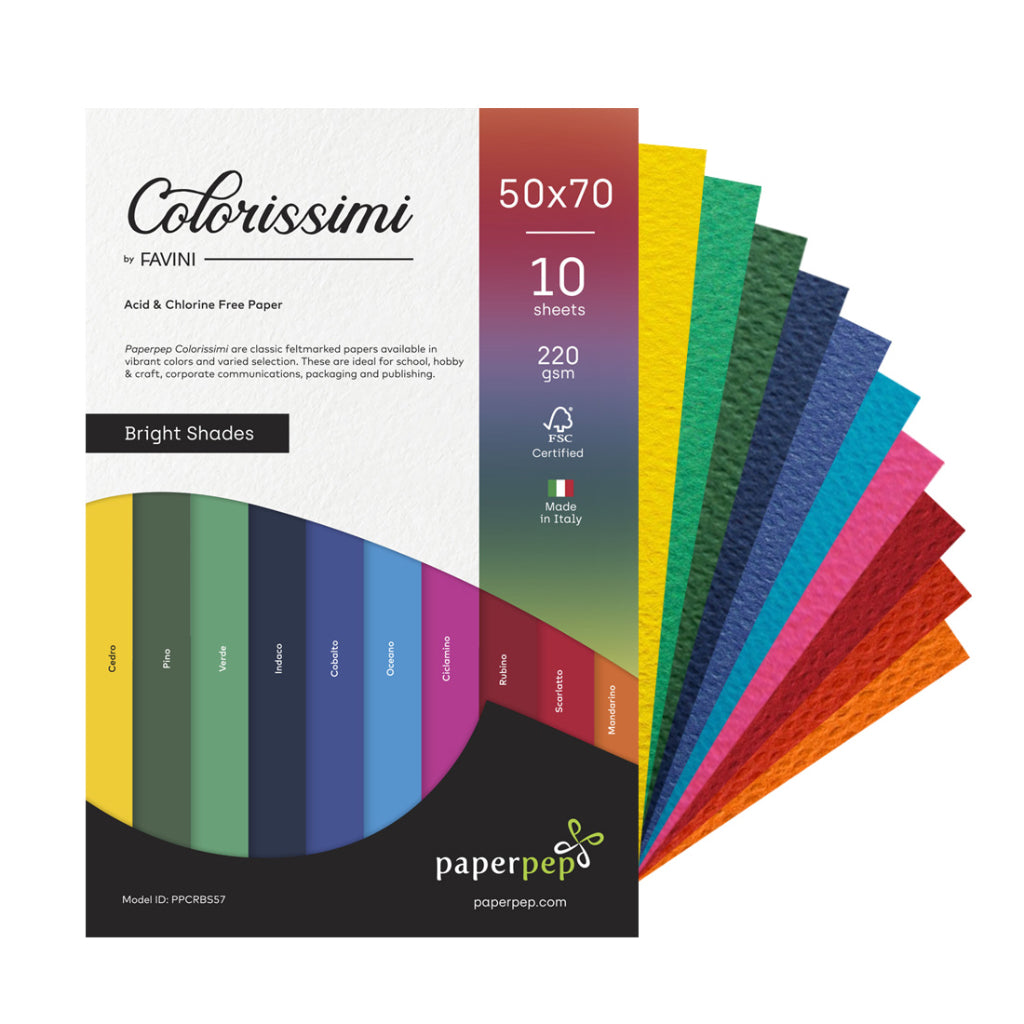 Paper Pep Colorissimi Card Stock 220GSM 50X70CM Bright Shades Assorted Pack of 10 Sheets