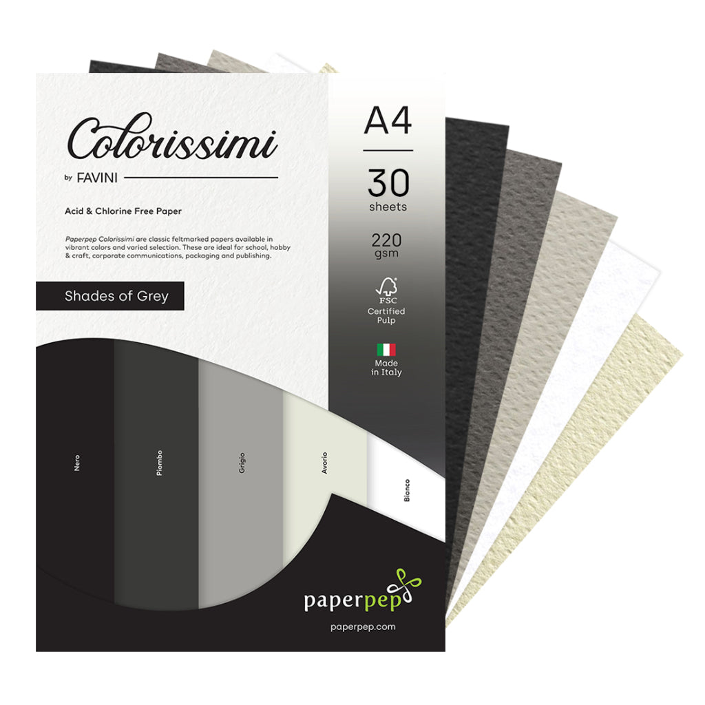 Paper Pep Colorissimi Card Stock 220Gsm A4 Shades Of Grey Assorted Pack Of 30 Sheets