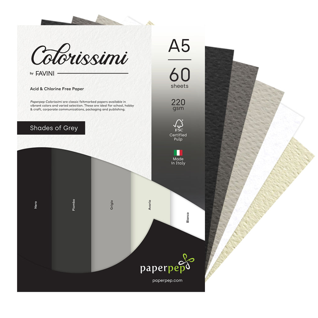 Paper Pep Colorissimi Card Stock 220Gsm A5 Shades Of Grey Pack Of 60 Sheets