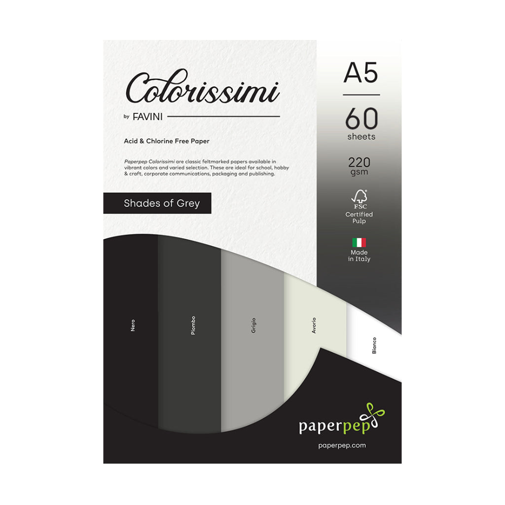 Paper Pep Colorissimi Card Stock 220Gsm A5 Shades Of Grey Pack Of 60 Sheets