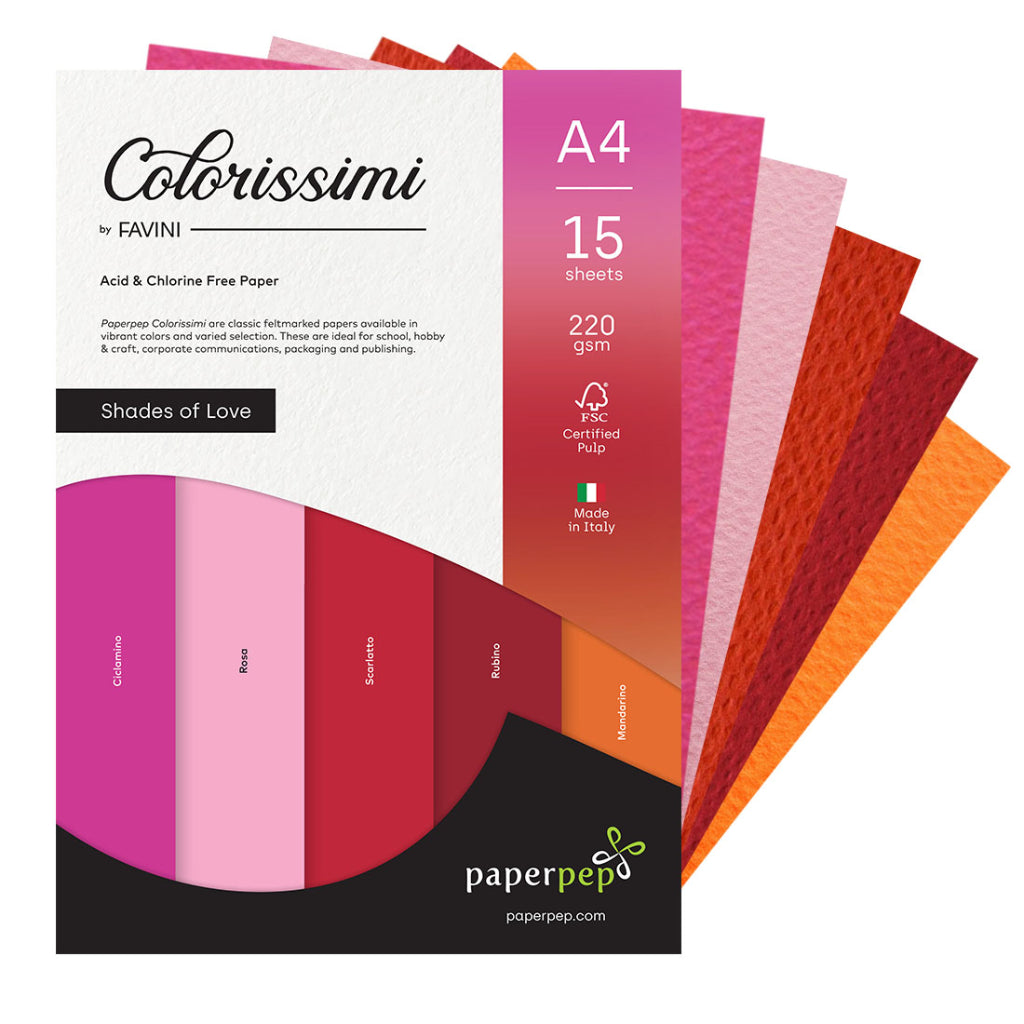 Paper Pep Colorissimi Card Stock 220Gsm A4 Shades Of Love Assorted Pack Of 15 Sheets