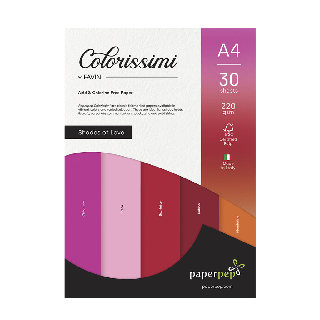 Paper Pep Colorissimi Card Stock 220Gsm A4 Shades Of Love Assorted Pack Of 30 Sheets