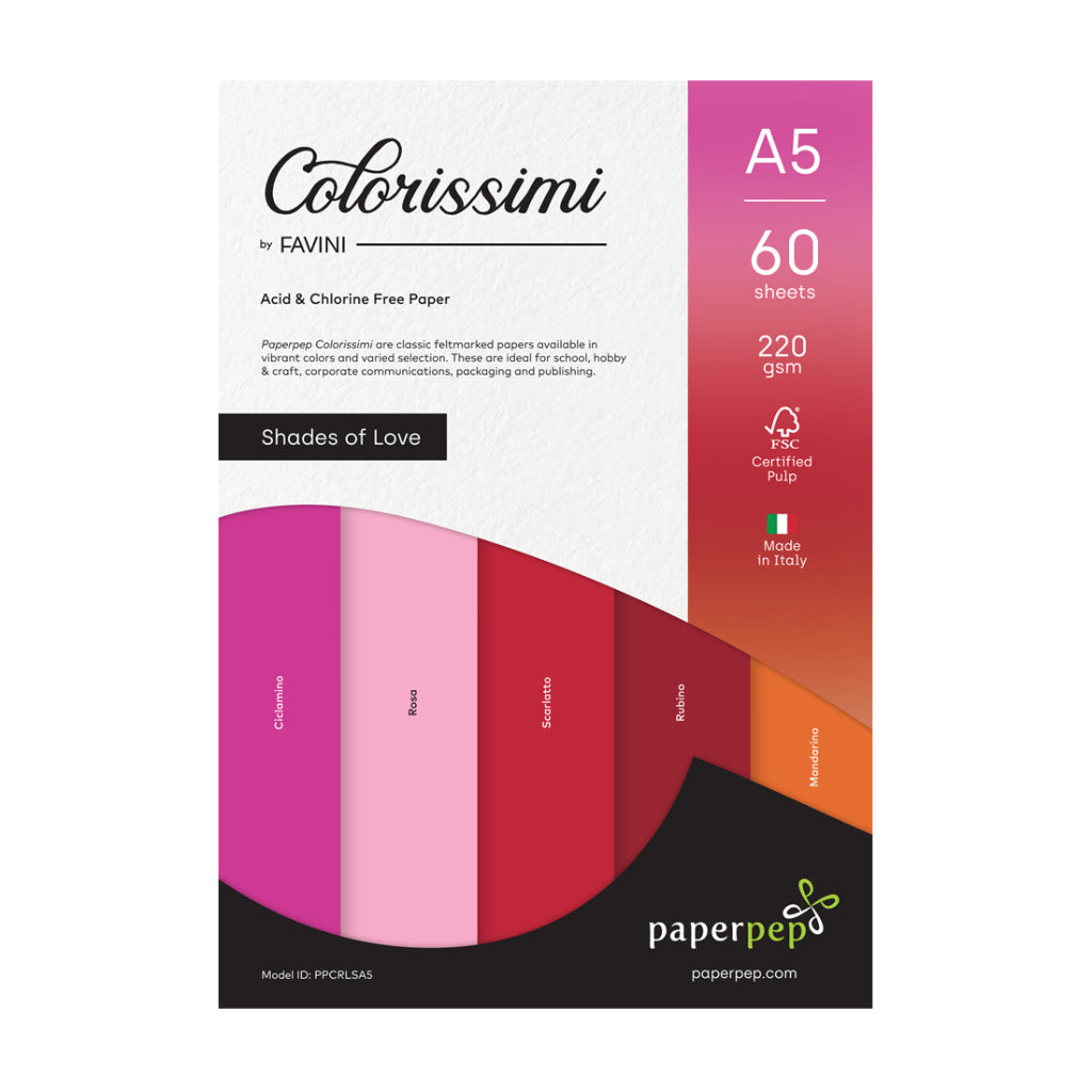 Paper Pep Colorissimi Card Stock 220Gsm A5 Shades Of Love Pack Of 60 Sheets