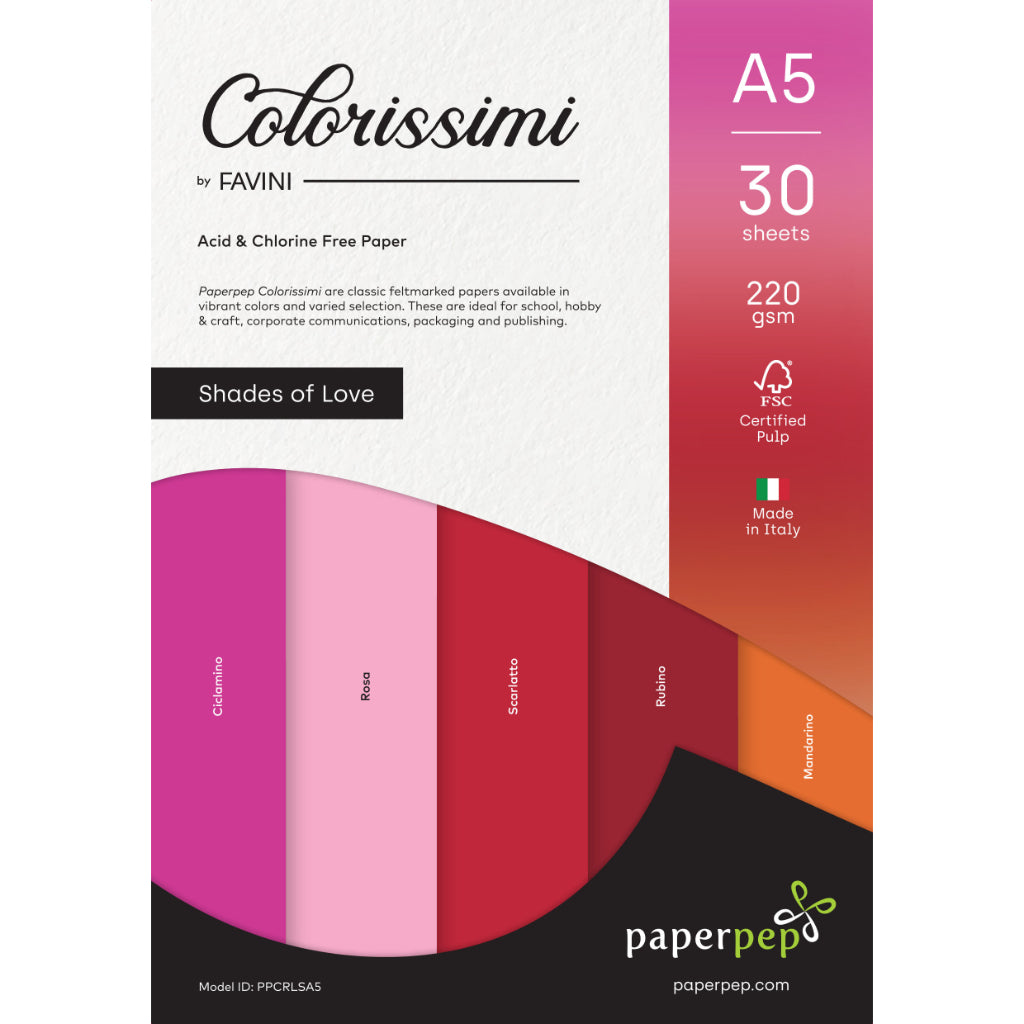 Paper Pep Colorissimi Card Stock 220Gsm A5 Shades Of Love Assorted Pack Of 30 Sheets