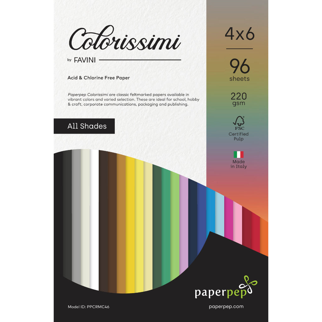 Paper Pep Colorissimi Card Stock 220GSM 4"X6" Multicolor Shades Assorted Pack of 96 Sheets