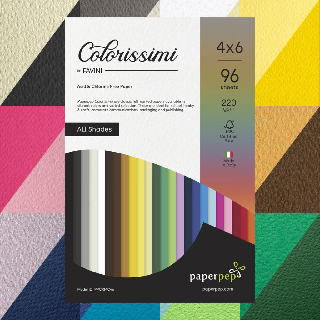 Paper Pep Colorissimi Card Stock 220GSM 4"X6" Multicolor Shades Assorted Pack of 96 Sheets
