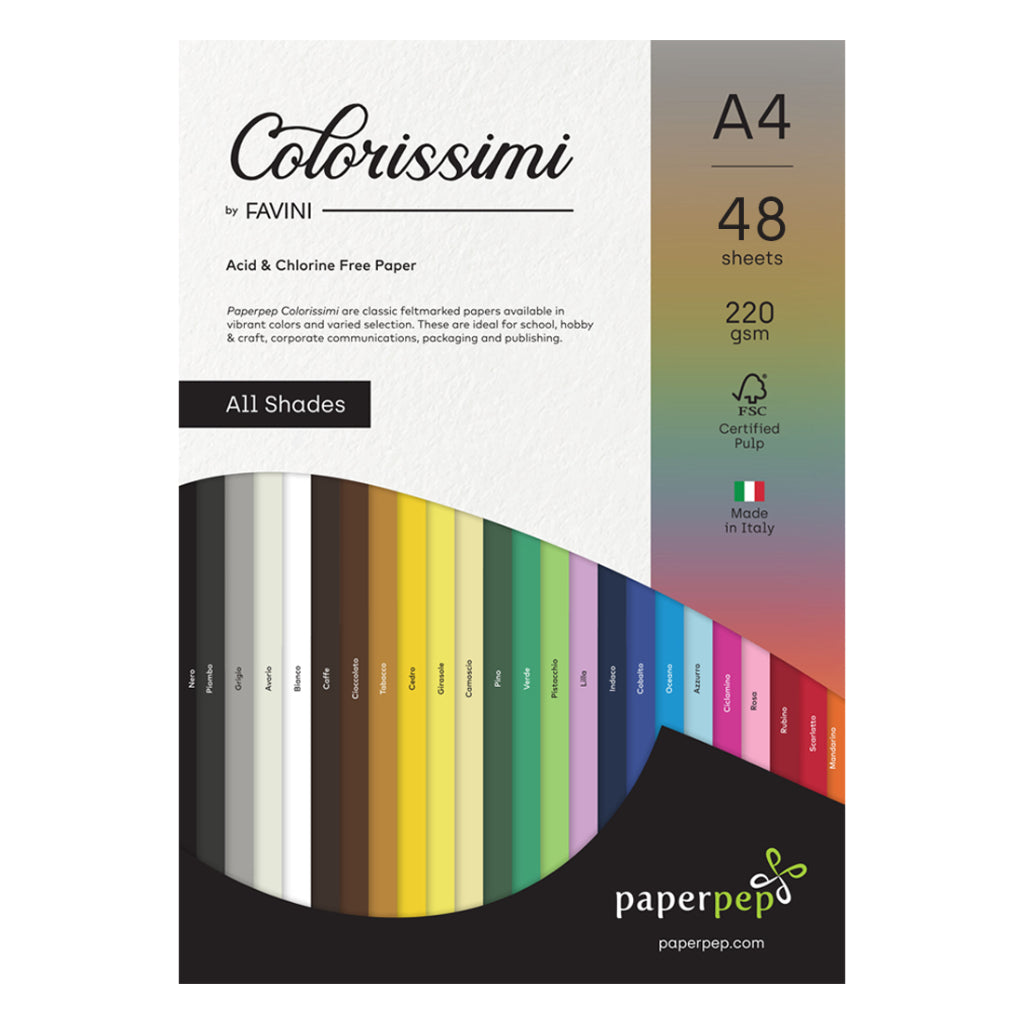 Paper Pep Colorissimi Card Stock 220Gsm A4 Multicolor Shades Assorted Pack Of 48 Sheets