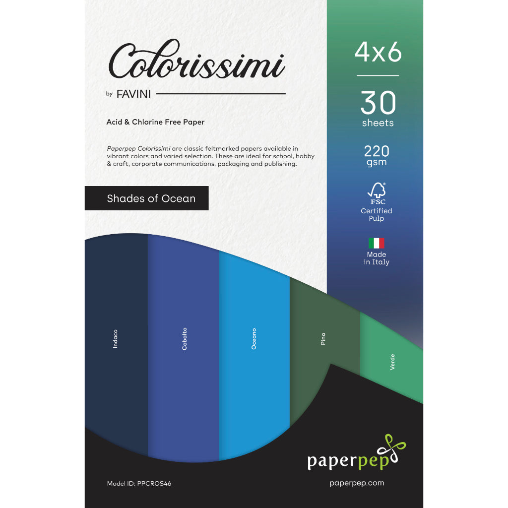Paper Pep Colorissimi Card Stock 220Gsm 4"X6" Shades Of Ocean Assorted Pack Of 30 Sheets