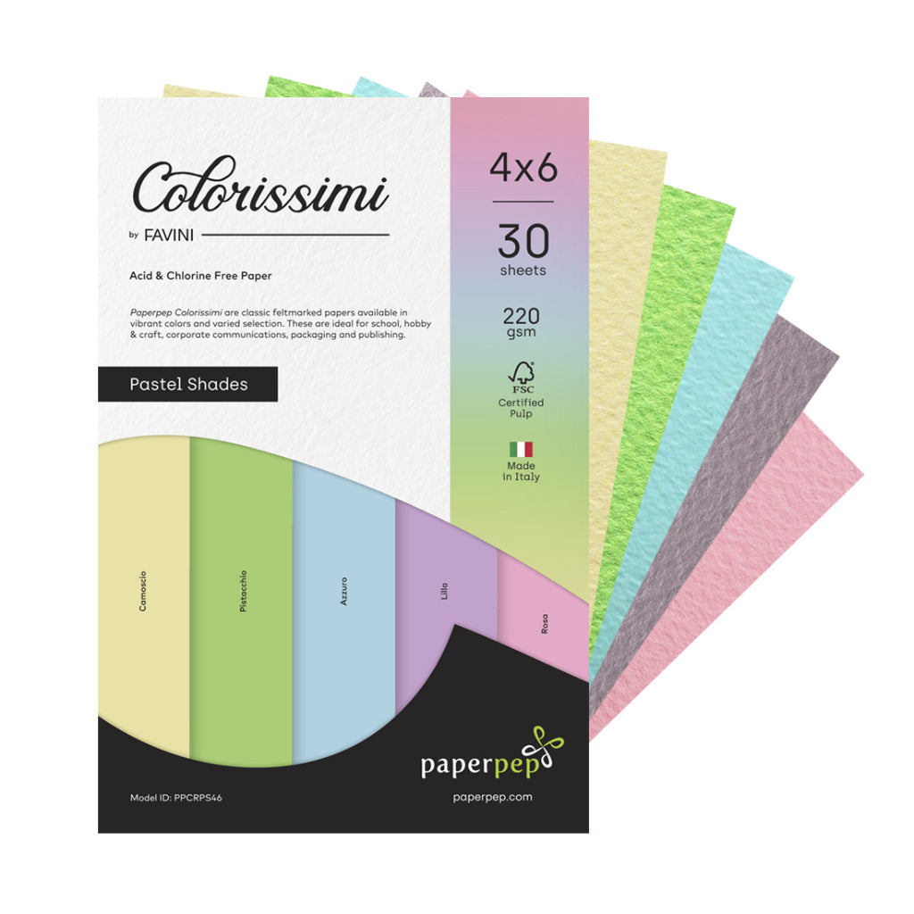 Paper Pep Colorissimi Card Stock 220Gsm 4"X6" Shades Of Pastel Assorted Pack Of 30 Sheets