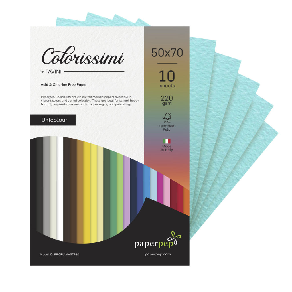 Paper Pep Colorissimi Card Stock 220Gsm 50X70Cm Azzurro (Baby Blue) Unicolor Of 10 Sheets