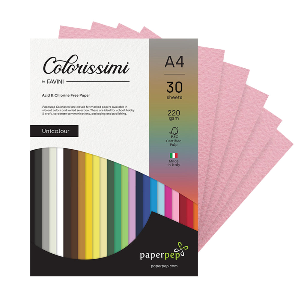 Paper Pep Colorissimi Card Stock 220Gsm A4 Rosa (Baby Pink) Unicolor Pack Of 30 Sheets