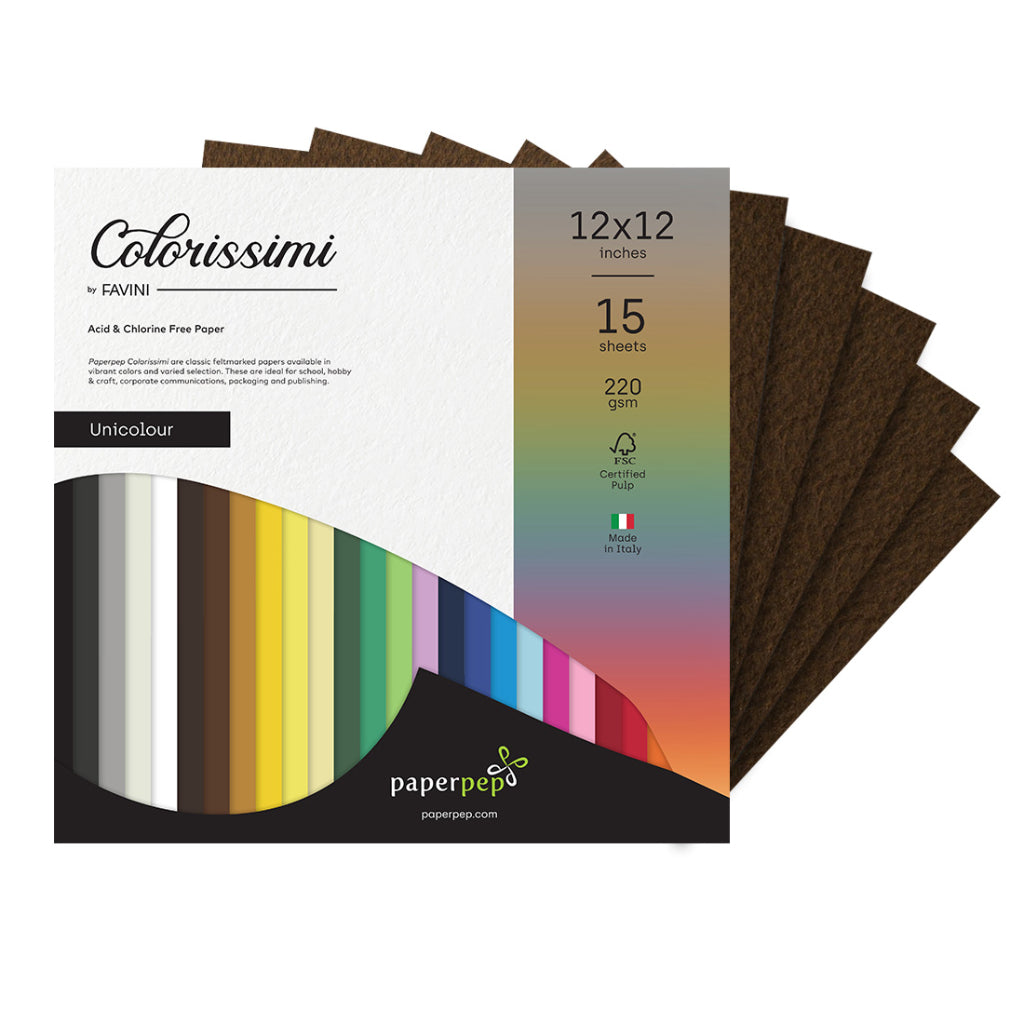 Paper Pep Colorissimi Card Stock 220Gsm 12"X12" Caffe (Brown) Unicolor Of 15 Sheets